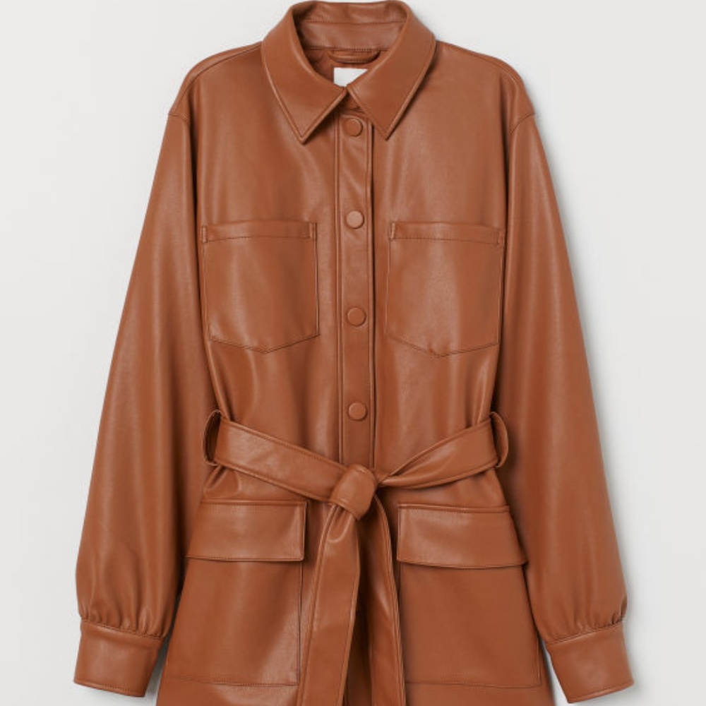 NWT Light Brown Shacket with Tie Belt Lg